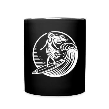 Hawaiianische Surf Girl Vintage Blumen Strand - Tasse einfarbig - Schwarz - Vorne