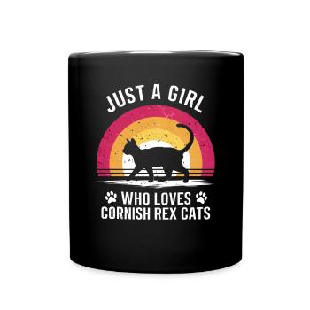 Katze Cornish Rex Geschenk - Tasse einfarbig - Schwarz - Vorne