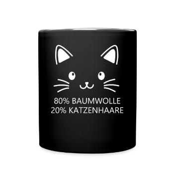Katzen Gesicht 80% Baumwolle und 20% Katzenhaare - Tasse einfarbig - Schwarz - Vorne