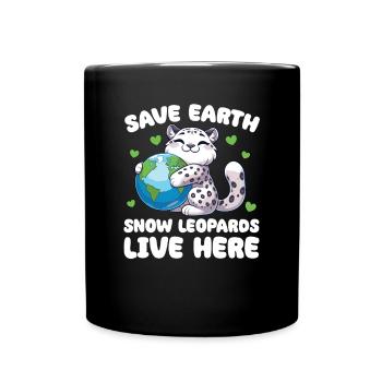 Save the Earth Snow leopards live here Earth - Full Colour Mug - black - Front