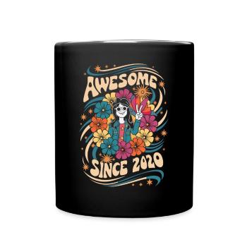 Millésime 2020 Hippie Anniversaire Rétro Floral - Mug uni - noir - Devant