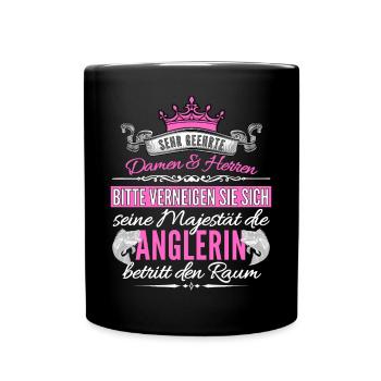 Anglerin Angel Angeln Fischen Fischerin Anglerin - Tasse einfarbig - Schwarz - Vorne
