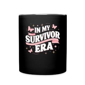 Breast Cancer Awareness Cancer Survivor Ribbon - Full Colour Mug - black - Front