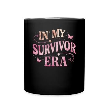 Breast Cancer Awareness Cancer Survivor Ribbon - Full Colour Mug - black - Front
