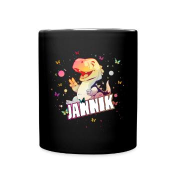 JANNIK - Beautiful boy name with cute DINO T-REX - Full Colour Mug - black - Front