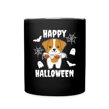Jack Russell Happy Halloween Pumpkin Ghost Costume - Full Colour Mug - black - Front