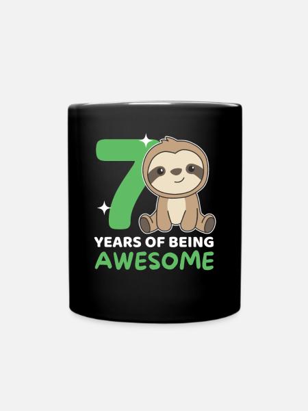 Faultier zum 7. Geburtstag Kinder sieben Jahre alt - Tasse einfarbig - Schwarz