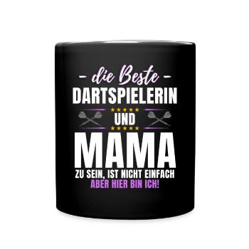 DARTSPIELERIN & MAMA! Lustiges Dart Darts Spruch - Tasse einfarbig - Schwarz - Vorne