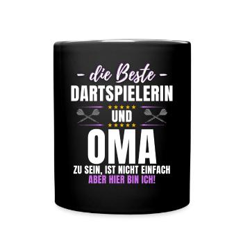 DARTSPIELERIN & OMA! Lustiges Dart Darts - Tasse einfarbig - Schwarz - Vorne