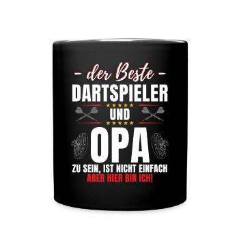 DER BESTE DARTSPIELER & OPA! Lustiges Dart Darts - Tasse einfarbig - Schwarz - Vorne
