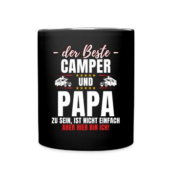DER BESTE CAMPER & PAPA Lustiger Camping - Tasse einfarbig - Schwarz - Vorne