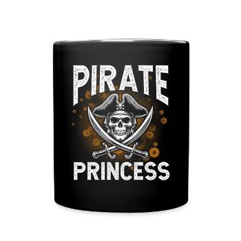 Piratenprinzessin Piratenschädel Kreuzknochen - Tasse einfarbig - Schwarz - Vorne