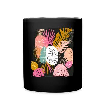 Bunte Tropische Blätter Abstrakte Kunst - Tasse einfarbig - Schwarz - Vorne