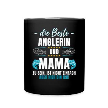 Anglerin Angel Angeln Fischen Fischerin Anglerin - Tasse einfarbig - Schwarz - Vorne