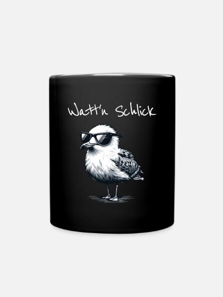 Watt'n Schlick Lustige Wattwanderung Möwe Spruch - Tasse einfarbig - Schwarz