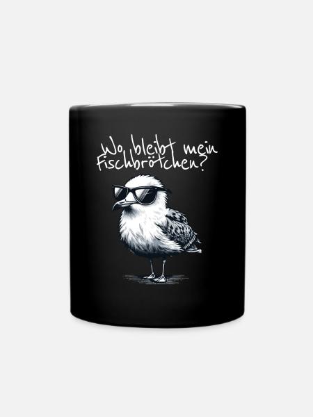 Wo bleibt mein Fischbrötchen Coole Möwe Spruch - Tasse einfarbig - Schwarz