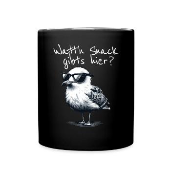 Watt'n Snack gibts hier Coole Möwe Nordsee Spruch - Tasse einfarbig - Schwarz - Vorne