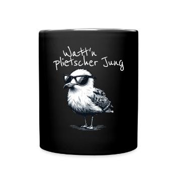 Watt’n plietscher Jung Norddeutsche Möwe Spruch - Mug uni - noir - Devant