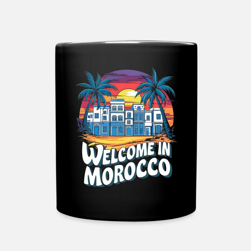 Moroccan Dusk With City And Palm Tree - Full Colour Mug - black