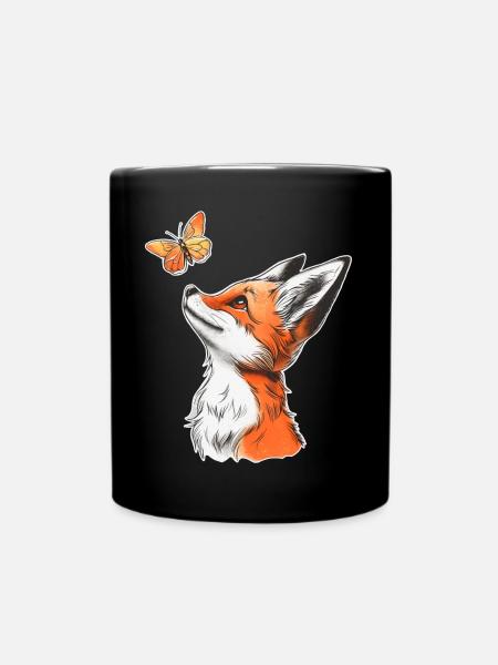 Fuchs mit Schmetterling - Tasse einfarbig - Schwarz