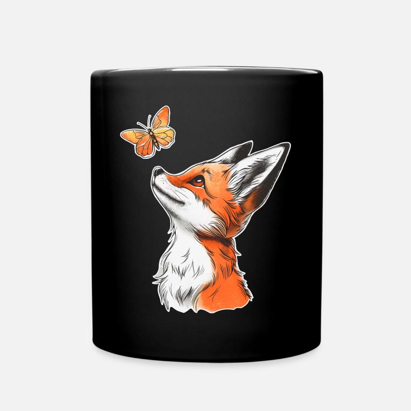 Fuchs mit Schmetterling - Tasse einfarbig - Schwarz