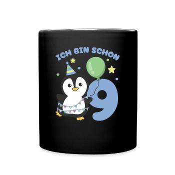 I'm already 9 penguins birthday kids - Full Colour Mug - black - Front