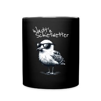 Watt'n Schietwetter Coole Möwe Nordsee Spruch - Tasse einfarbig - Schwarz - Vorne