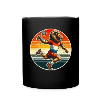 vintage badminton player, NL lion playing badminton - Full Colour Mug - black - Front