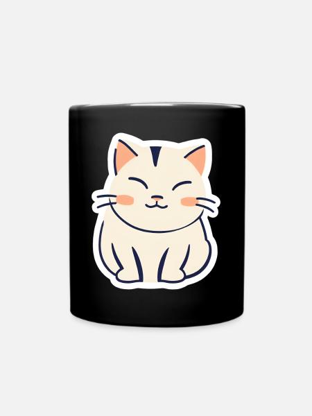 ☺️Cute Lucky Cat Sticker Adorable Happy - Full Colour Mug - black