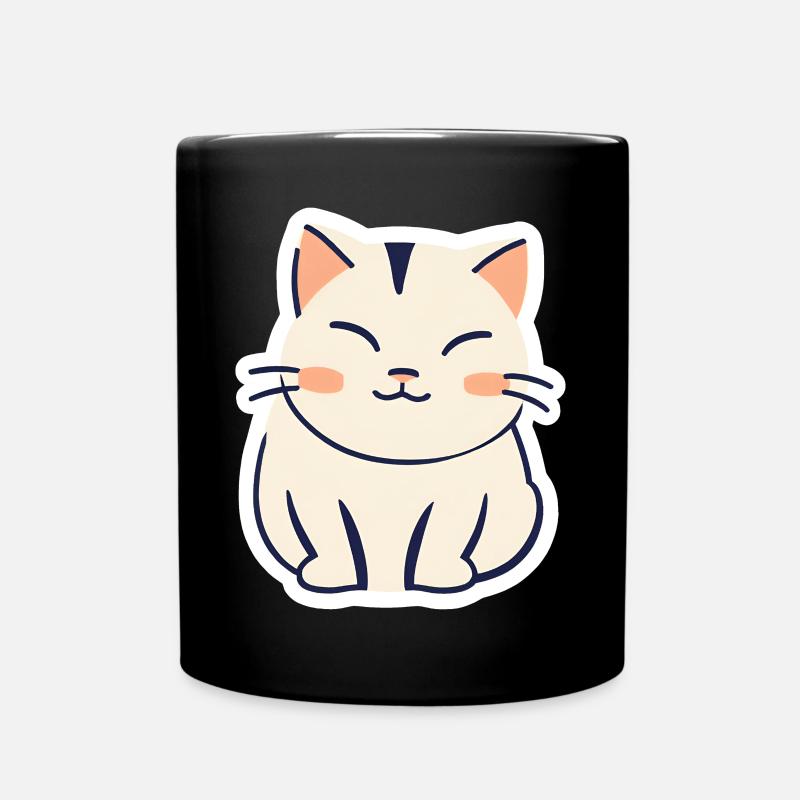 ☺️Mignon chat chanceux autocollant adorable heureux - Mug uni - noir