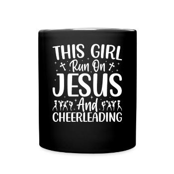 Girl running on Jesus and cheerleading cheerlea - Full Colour Mug - black - Front
