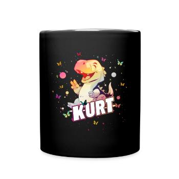 KURT - Beautiful boy name with cute DINO T-REX - Full Colour Mug - black - Front