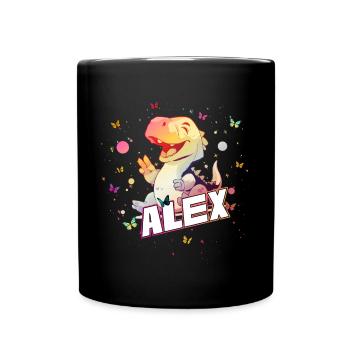 ALEX - Beautiful boy name with cute DINO T-REX - Full Colour Mug - black - Front