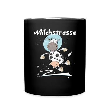 Drollige Kuh Als Astronaut Milchstrasse Weltall - Tasse einfarbig - Schwarz - Vorne