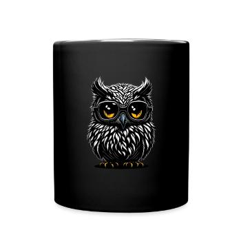 Wise Whimsy: The Bespectacled Owl Illustration - Full Colour Mug - black - Front