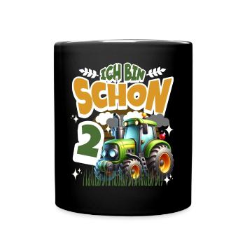 Traktor 2. Geburtstag Kindergeburtstag - Tasse einfarbig - Schwarz - Vorne