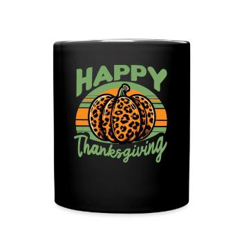 Happy ThanksgIving Leopard Pumpkin Retro - Full Colour Mug - black - Front