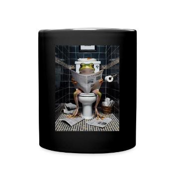 Frosch Toilette Zeitung lesen Geschenk - Tasse einfarbig - Schwarz - Vorne