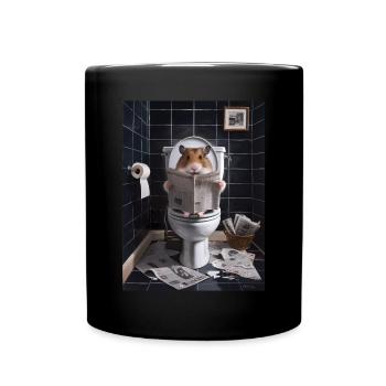 Hamster Toilette Zeitung lesen Geschenk - Tasse einfarbig - Schwarz - Vorne
