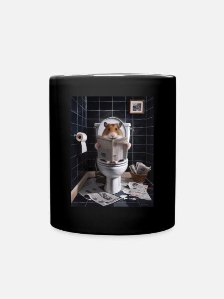 Hamster Toilette Zeitung lesen Geschenk - Tasse einfarbig - Schwarz
