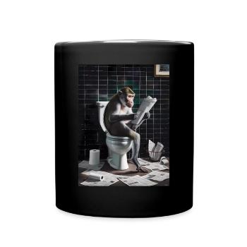 Affe Toilette lesen Zeitung Geschenk - Tasse einfarbig - Schwarz - Vorne