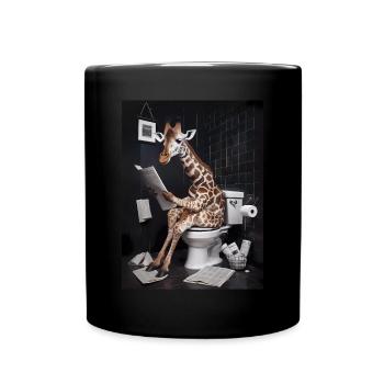 Giraffe Toilette Zeitung lesen Geschenk - Tasse einfarbig - Schwarz - Vorne