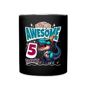 T Rex Dinosaurier 5. Geburtstag Kindergeburtstag - Tasse einfarbig - Schwarz - Vorne