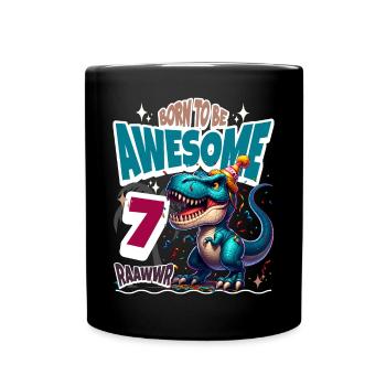 T Rex Dinosaur 7th Birthday Children's Birthday - Full Colour Mug - black - Front