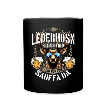 Trachtenshirt Herren Trachten T-Shirt Lederhose - Tasse einfarbig - Schwarz - Vorne