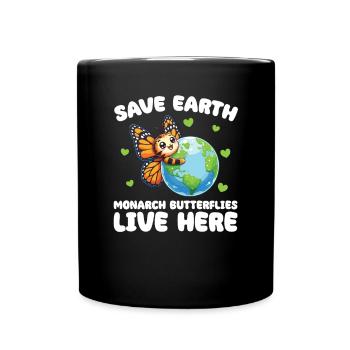 Les papillons Sauvons la Terre Monarques vivent ici Jour de la Terre - Mug uni - noir - Devant