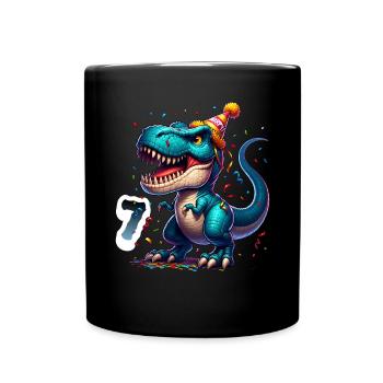 7th Birthday T Rex Dinosaur Children's Birthday Party - Full Colour Mug - black - Front
