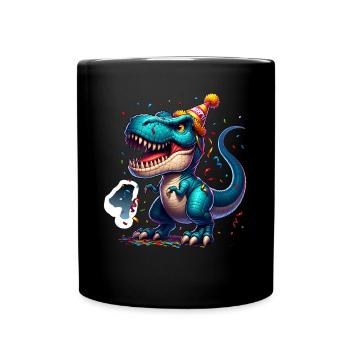 4th Birthday T Rex Dinosaur Children's Birthday Party - Full Colour Mug - black - Front