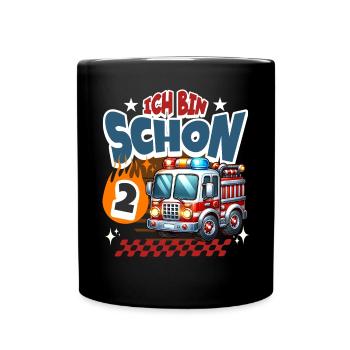 Feuerwehr 2. Geburtstag Kindergeburtstag - Tasse einfarbig - Schwarz - Vorne