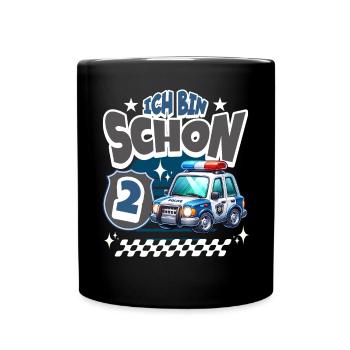 Polizei 2. Geburtstag Kindergeburtstag - Tasse einfarbig - Schwarz - Vorne